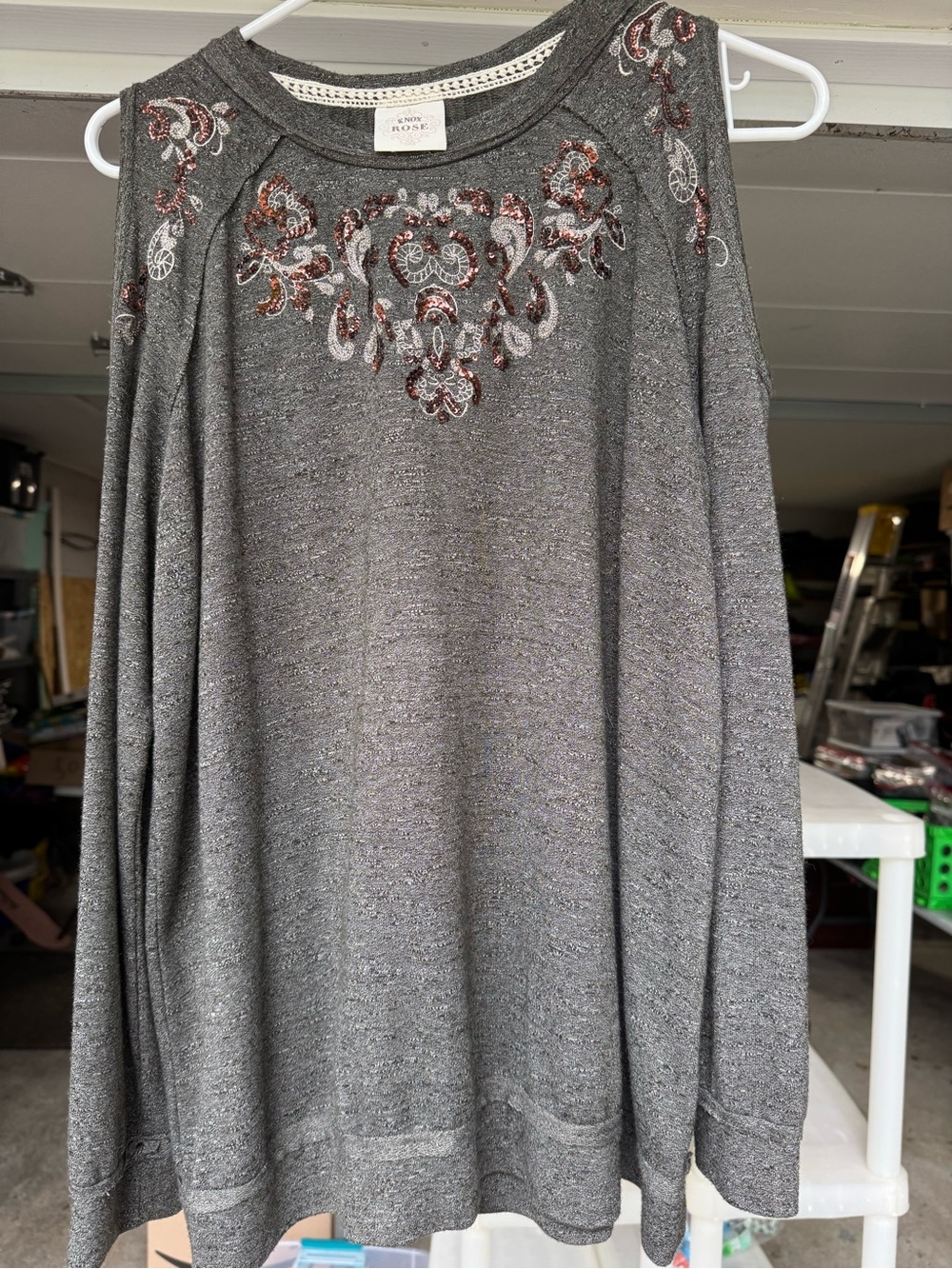 Knox Rose Gray Embellished Long Sleeve Top